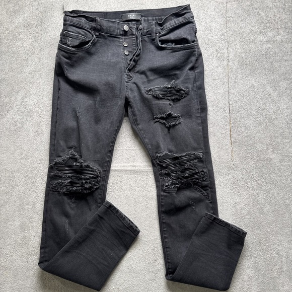 Amiri Men's Black Distressed Skinny Jeans 36 Button Fly Grunge Streetwear Biker‎